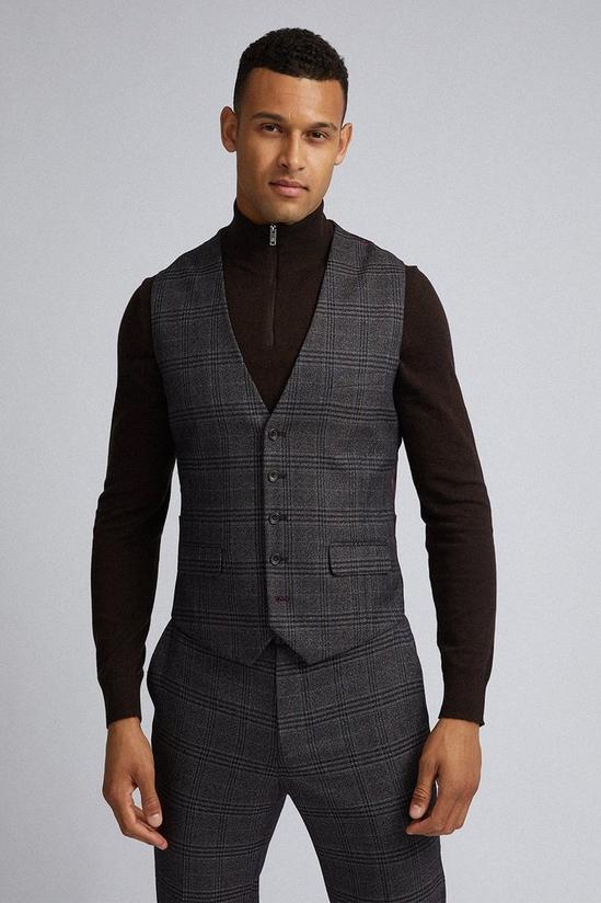 Burton Grey and Brown Skinny Multi Check Waistcoat 1