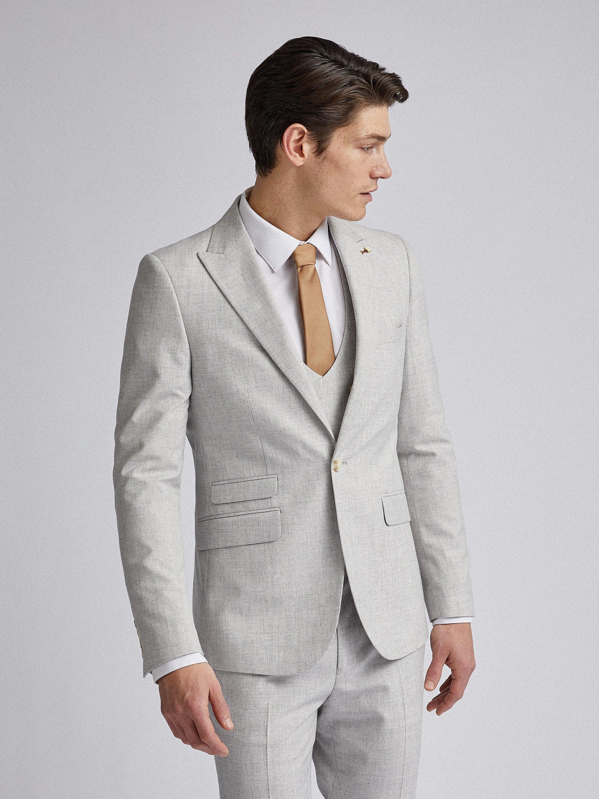Mens Light Grey Puppytooth Skinny Fit Suit Jacket