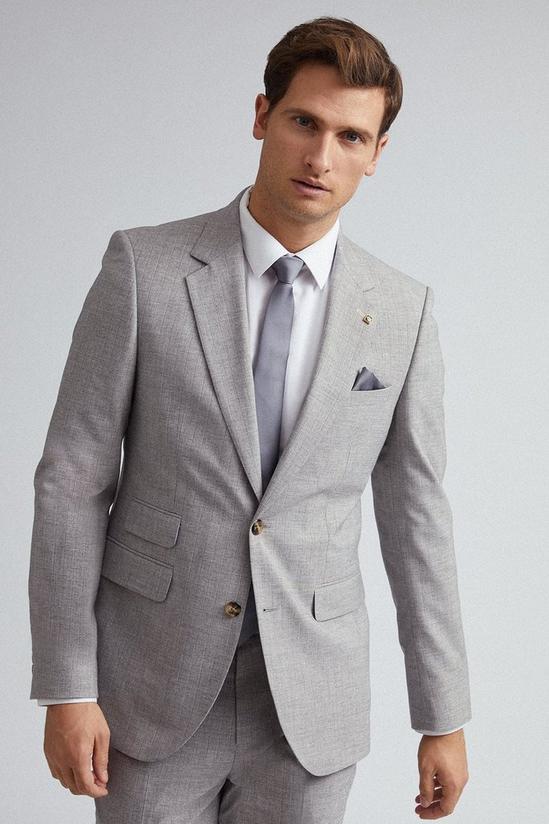 Burton Grey and Black Stripe Slim Fit Suit Jacket 1