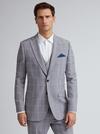 Burton Light Grey Graphic Check Slim Fit Suit Jacket thumbnail 1