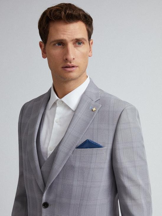 Burton Light Grey Graphic Check Slim Fit Suit Jacket 3
