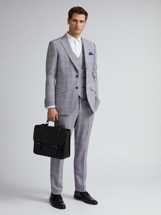 Burton Light Grey Graphic Check Slim Fit Suit Jacket 4