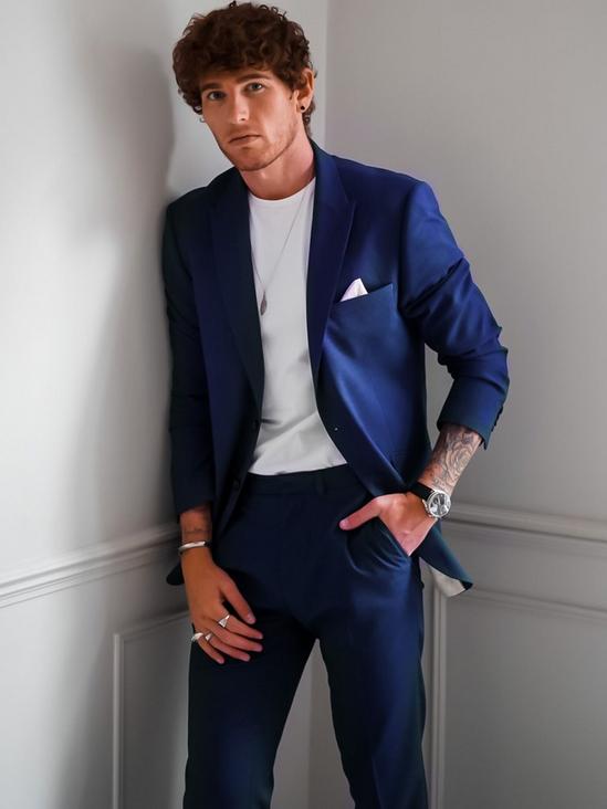 Burton Blue Texture Slub Skinny Fit Suit Jacket 4