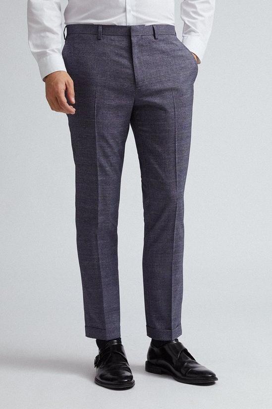Burton Blue Jaspe Check Skinny Fit Suit Trousers 1