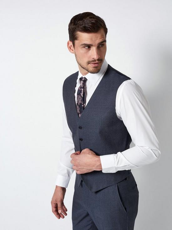 Burton Grey Blue Texture Tailored Fit Waistcoat 1