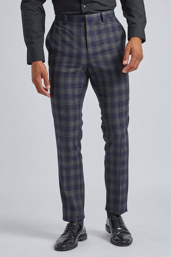 Burton Navy and Grey Tartan Slim Fit Suit Trousers 1