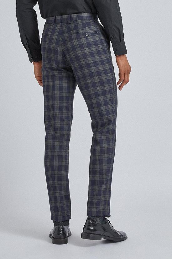Burton Navy and Grey Tartan Slim Fit Suit Trousers 3