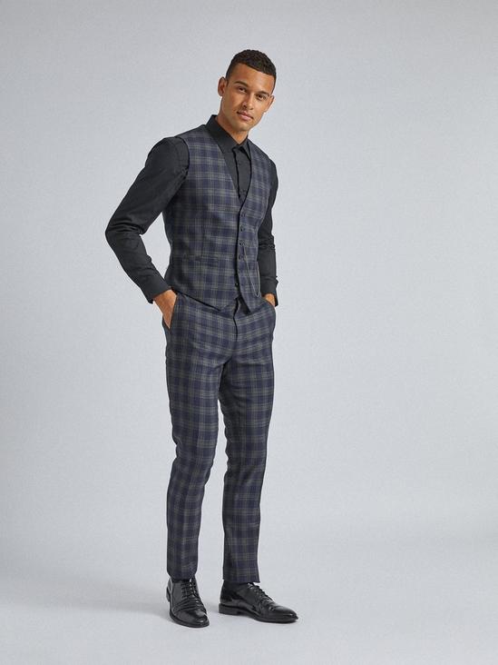 Burton Navy and Grey Tartan Slim Fit Suit Trousers 5