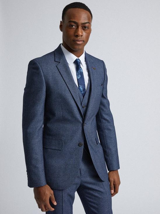 Burton Blue Texture Slim Fit Suit Waistcoat 5