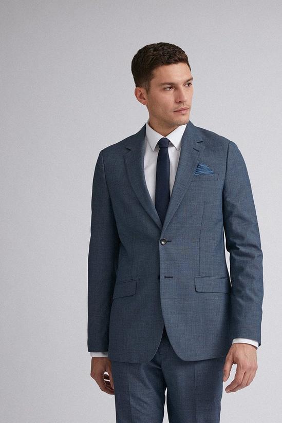Burton Blue Jaspe Check Slim Fit Suit Jacket 1