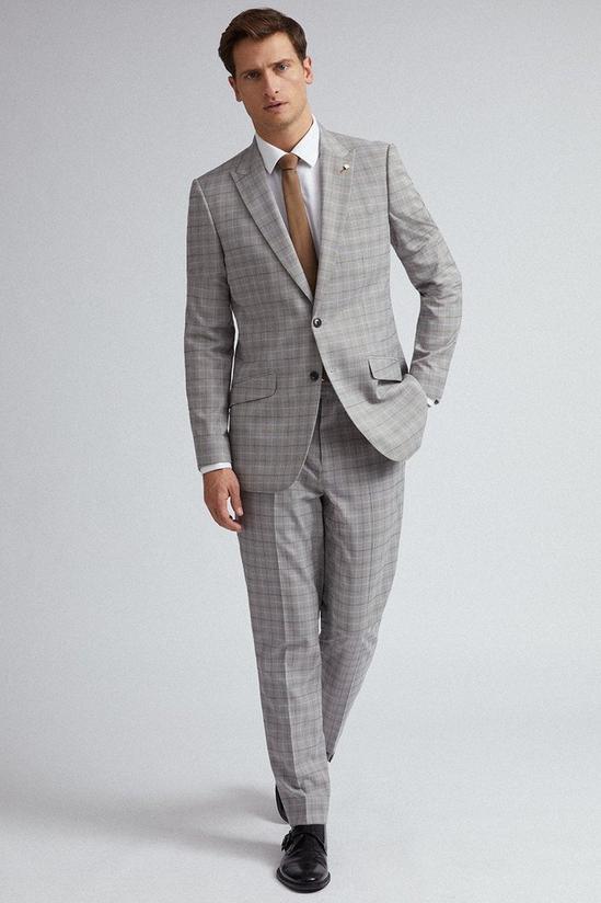 Burton Grey Neutral Slim Fit Pow Check Suit Jacket 1