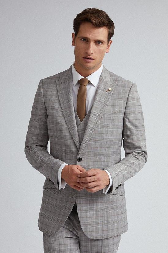 Burton Grey Neutral Slim Fit Pow Check Suit Jacket 3