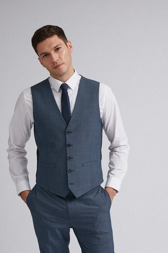 Burton Slim Fit Blue Jaspe Check Suit Waistcoat 1