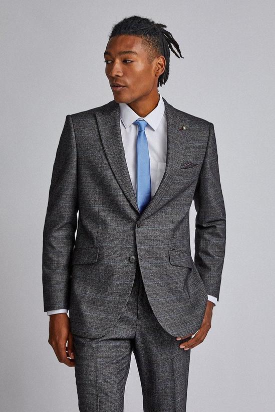 Burton Grey and Blue Tailored Fit Check Suit Jacket 1