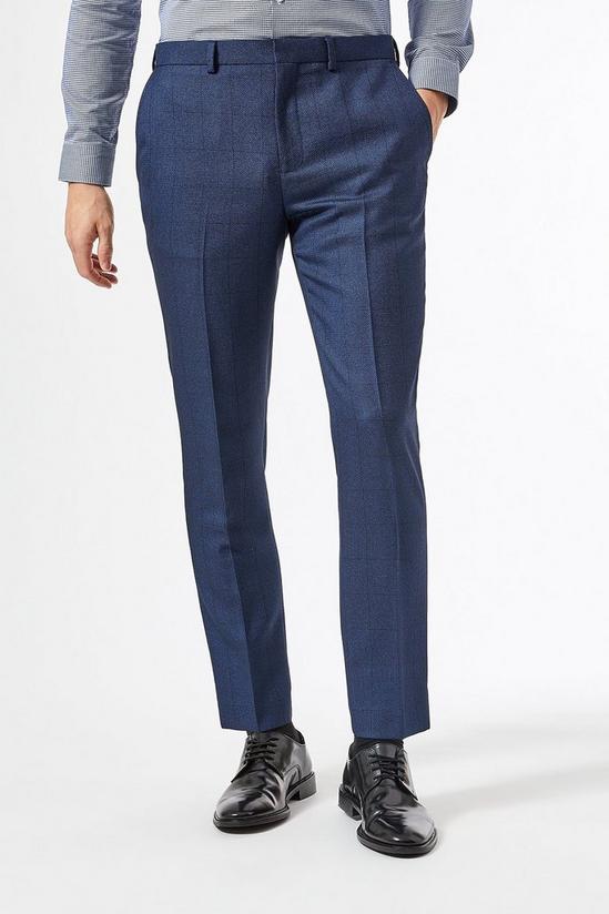 Burton Navy Slim Fit Birdseye Suit Trousers 1