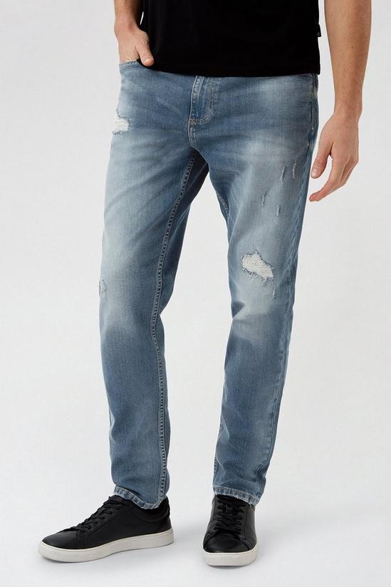 Burton Tapered Grey Blue Rip Jeans 1