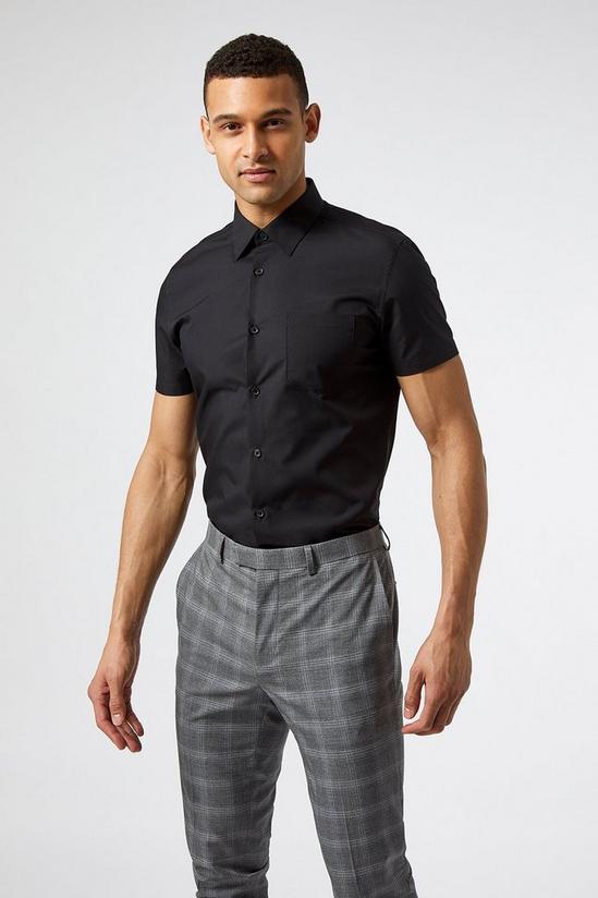 Burton Black Slim Fit Short Sleeved Easy Iron Shirt 1