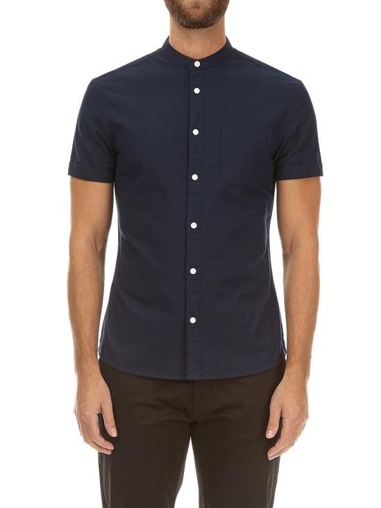 Burton Navy Short Sleeve Grandad Collar Oxford Shirt 1