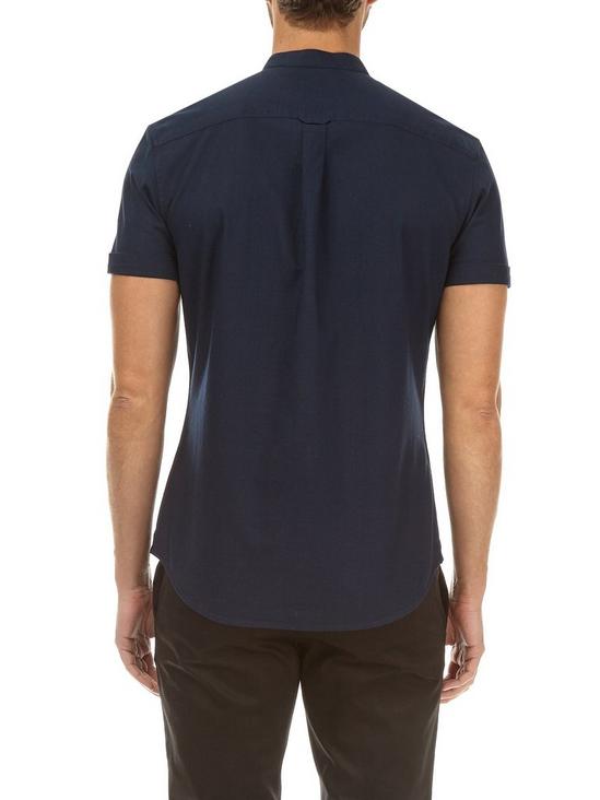 Burton Navy Short Sleeve Grandad Collar Oxford Shirt 2