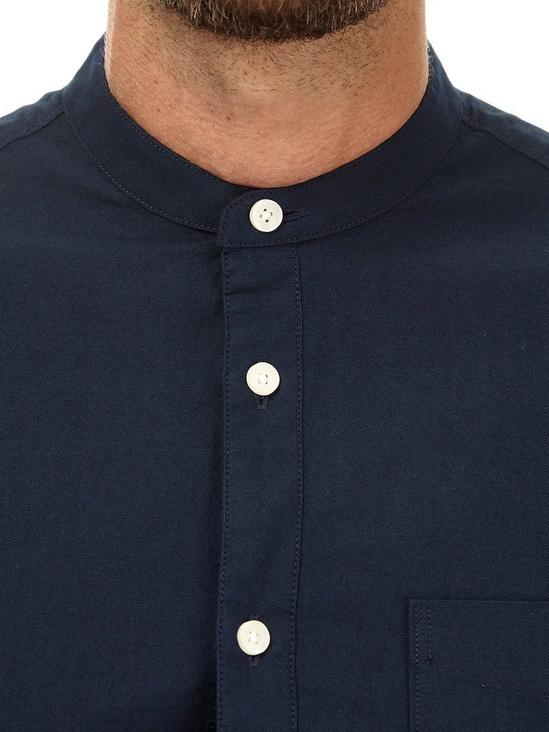 Burton Navy Short Sleeve Grandad Collar Oxford Shirt 3