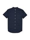 Burton Navy Short Sleeve Grandad Collar Oxford Shirt thumbnail 5
