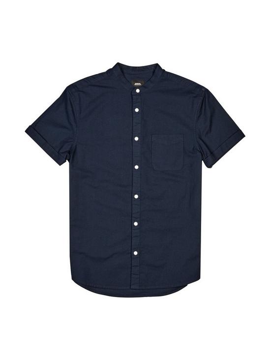 Burton Navy Short Sleeve Grandad Collar Oxford Shirt 5