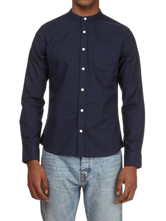 Burton Navy Long Sleeve Grandad Collar Oxford Shirt 1