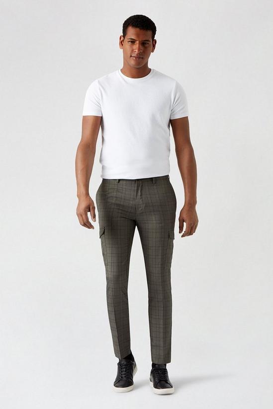 Burton Skinny Mid Grey Check Cargo Trousers 2