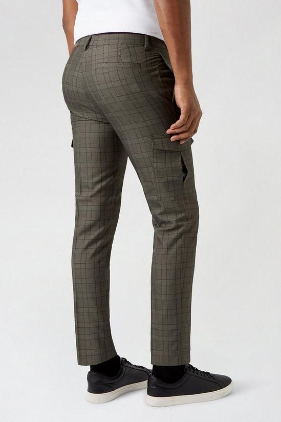 Burton Skinny Mid Grey Check Cargo Trousers 3