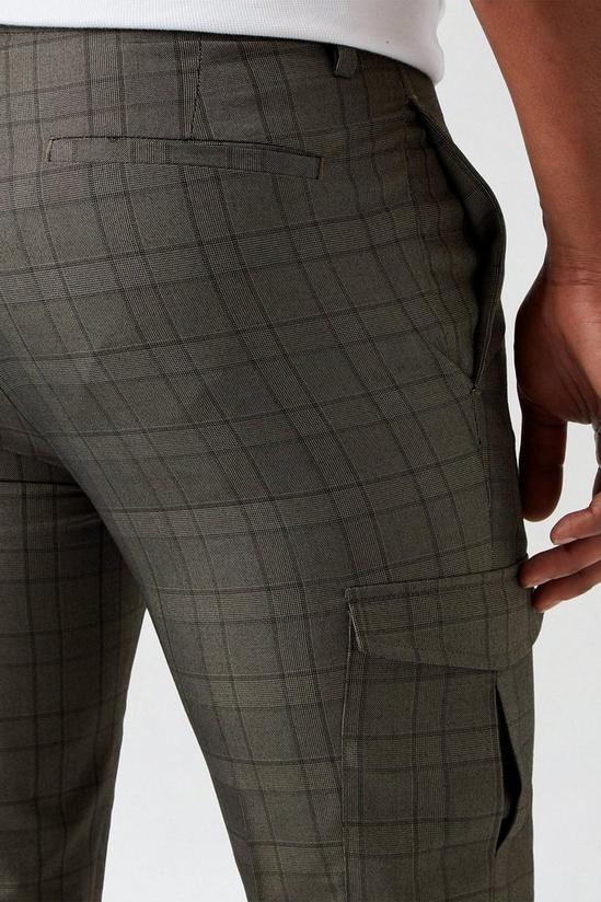 Burton Skinny Mid Grey Check Cargo Trousers 4