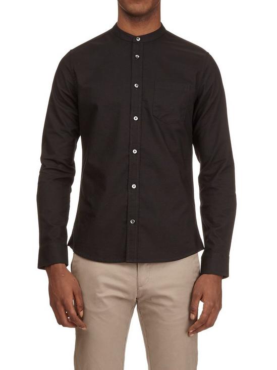 Burton Black Long Sleeve Grandad Collar Oxford Shirt 1