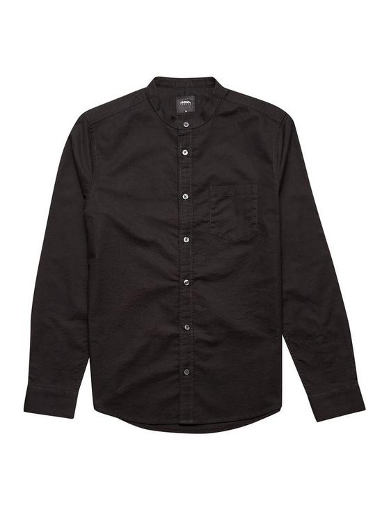 Burton Black Long Sleeve Grandad Collar Oxford Shirt 2