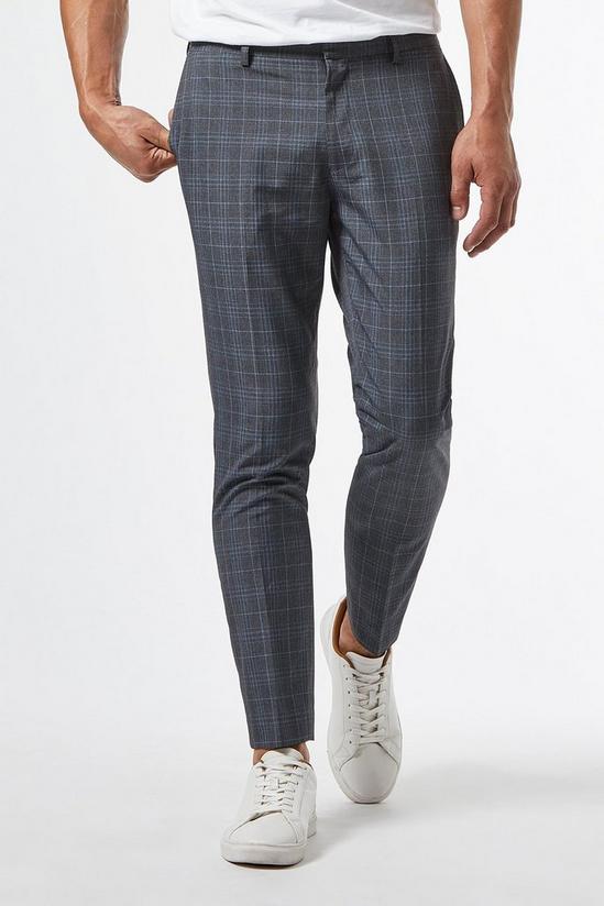 Burton Skinny Grey And Blue Check Trousers 1