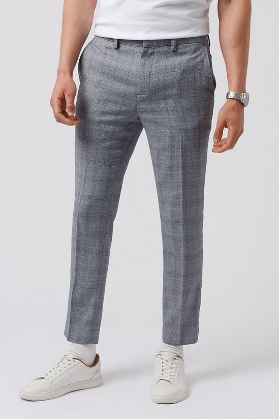 Burton Mid Grey Slim Micro Check Trousers 1