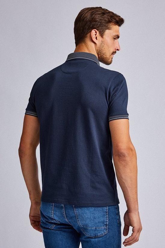 Burton Navy Jacquard Collar Polo Shirt 3