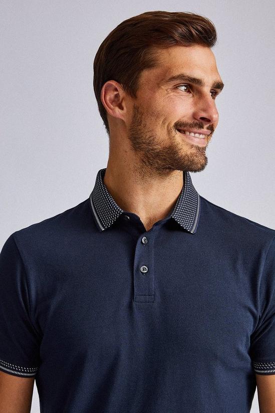 Burton Navy Jacquard Collar Polo Shirt 4
