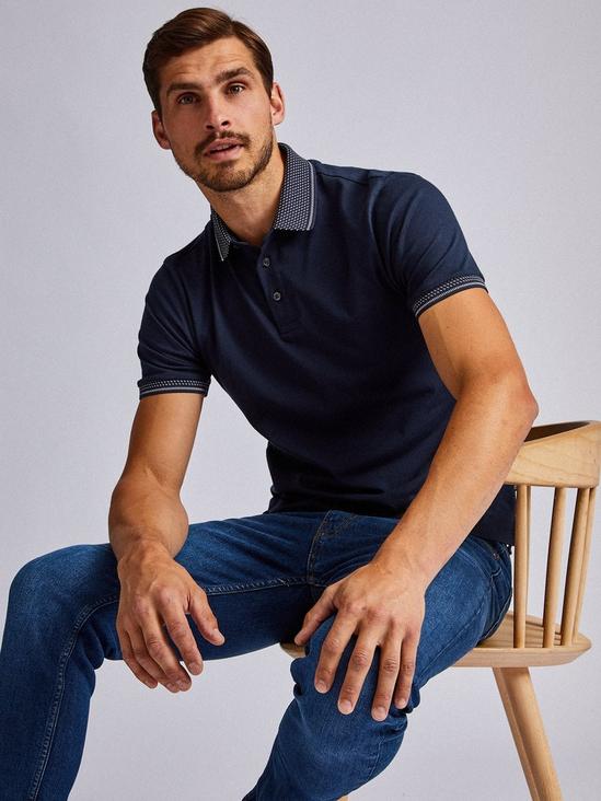 Burton Navy Jacquard Collar Polo Shirt 5