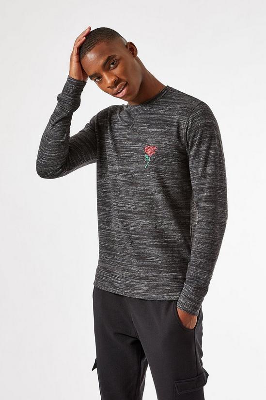 Burton Dark Grey Marl Rose Embroidered Sweatshirt 1