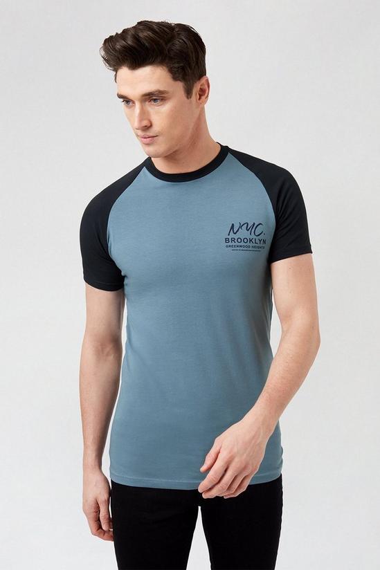 Burton Blue and Navy NYC Graphic Raglan T-Shirt 1