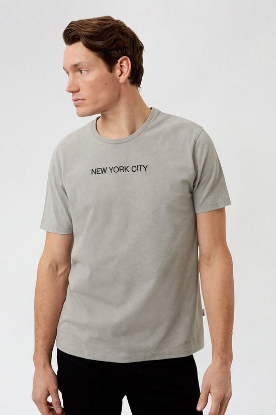 Burton Washed Grey NYC Embroidered T Shirt 1