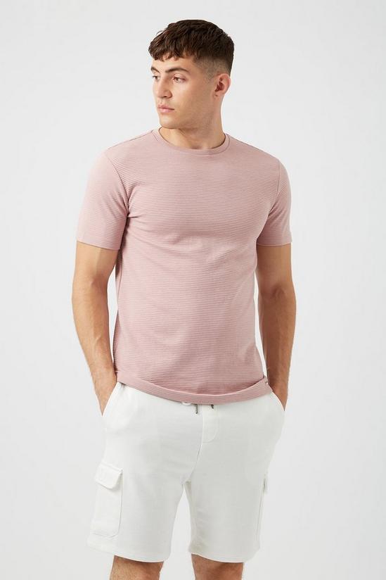 Burton Slim Fit Coral Pink Textured T-Shirt 1