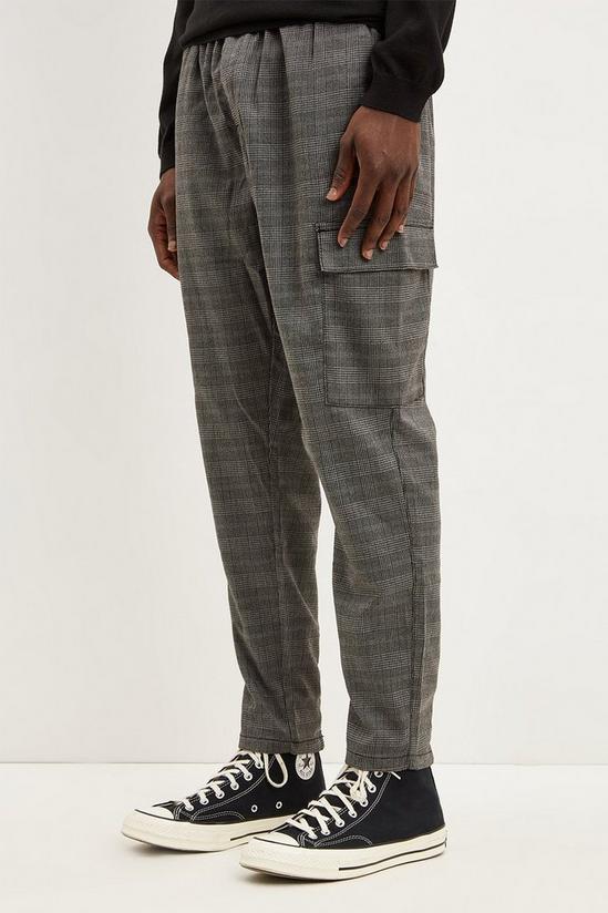 Burton Slim Grey Check Elasticated Waist Trousers 1