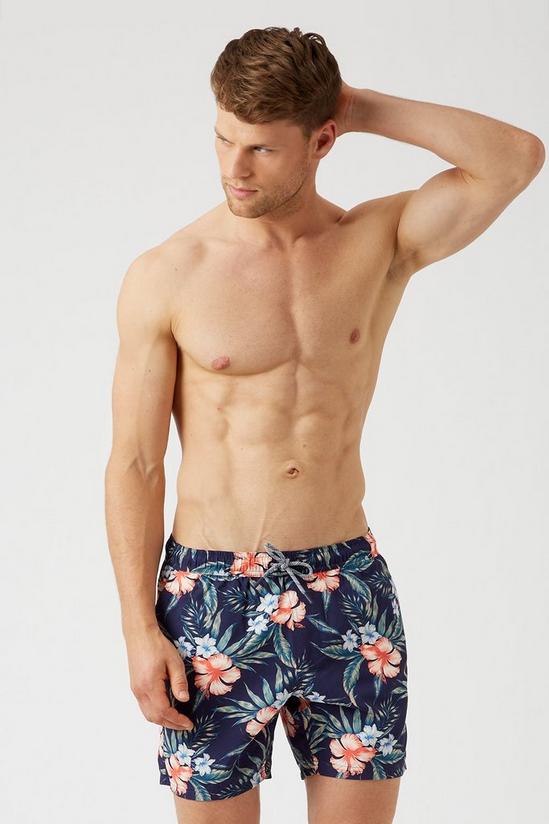 Burton Navy Large Floral All Over Print Swim Shorts 1