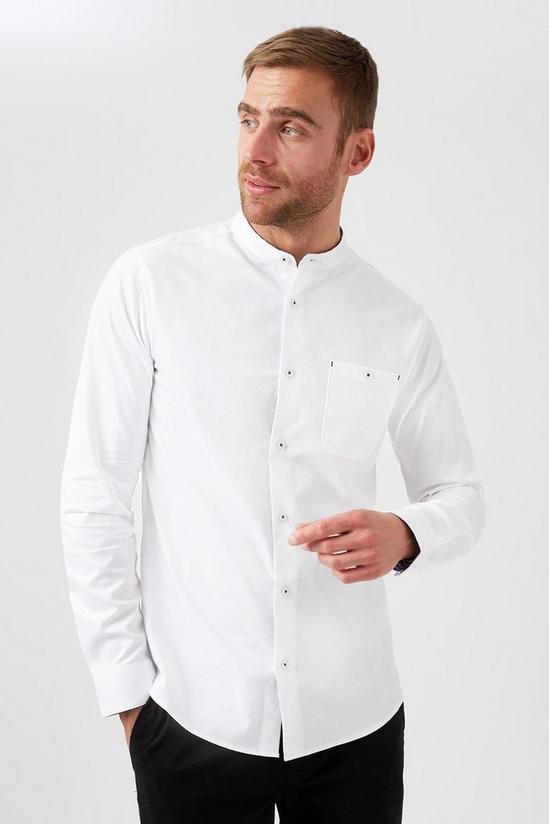 Burton White Texture Grandad Collar Shirt 1