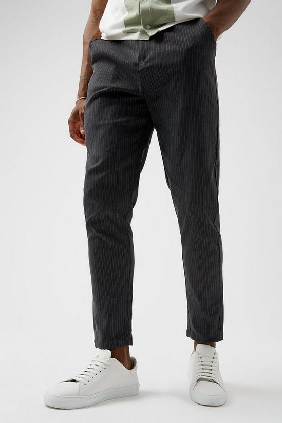 Burton Grey Elasticated Fine Stripe Trouser 2