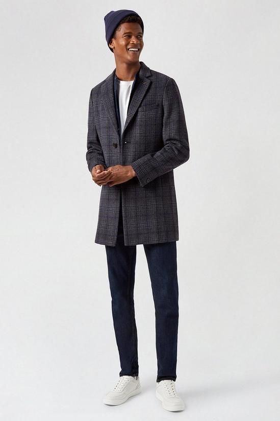 Burton Blue Prince of Wales Check Overcoat 1