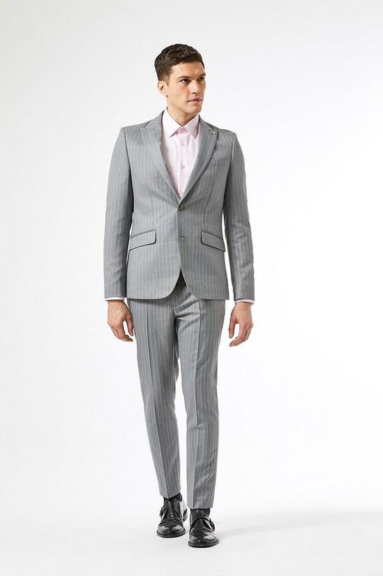Burton Plus and Tall Skinny Fit Grey Stripe Jacket 1