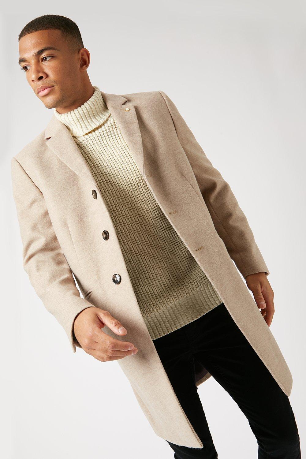 Burton menswear coat in faux wool in camel store
