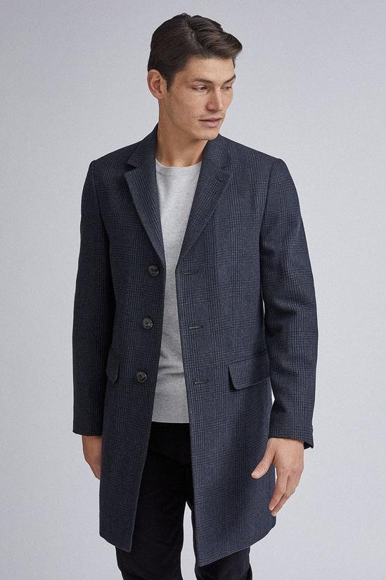 Burton Navy Checkered Faux Wool Overcoat 1