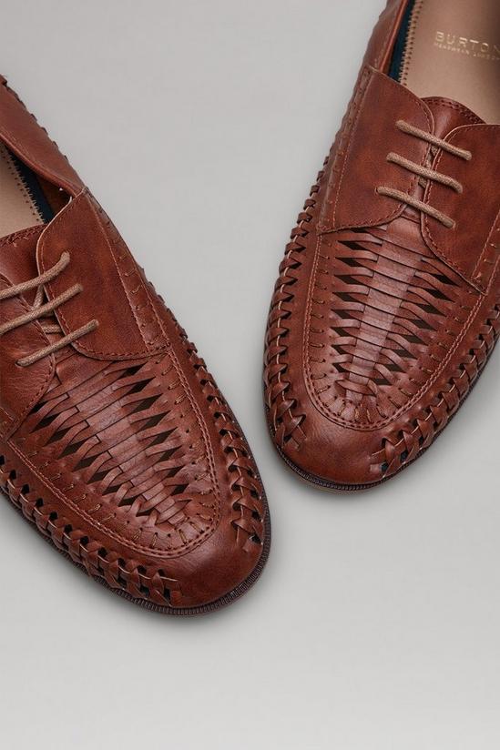 Burton Brown PU Leather Look Lace-up Woven Loafers 2